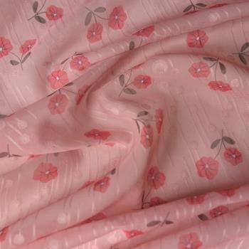 裸粉色花朵提花條雪紡紗布 原創古典上衣連衣裙子漢服圍巾DIY面料