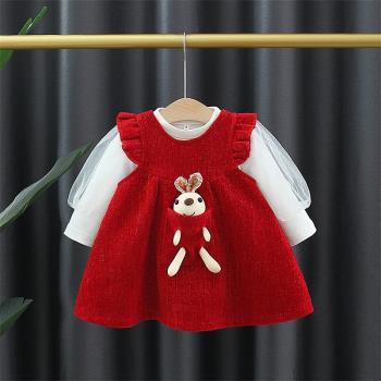 女童秋裝連衣裙兩件套新款嬰兒小寶寶0一4周歲洋氣春季女孩套裝潮