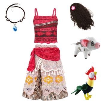 兒童女孩服裝cos扮演公主裙莫阿娜女孩派對連衣裙+項鏈寵物豬小雞
