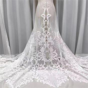 經典多色蕾絲婚紗晚禮服亮片刺繡網紗布料重工高定時裝連衣裙面料