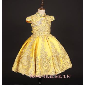 兒童公主婚紗裙金色短款熱賣禮服