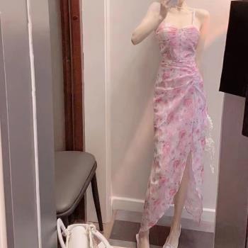 碎花吊帶連衣裙女夏季2023新款高級感御姐輕熟風法式氣質修身長裙