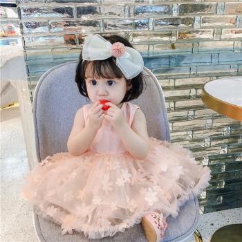 女嬰童公主蕾絲背心周歲禮服夏裝