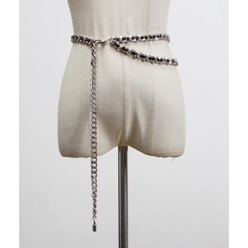 流蘇女鏈條鎖頭時尚金屬裝飾腰帶