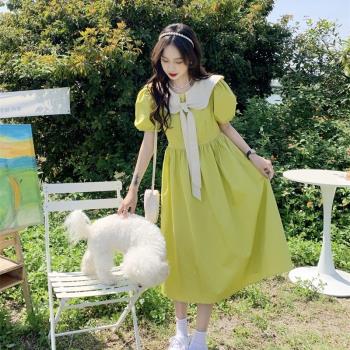 娃娃領寬松連衣裙少女孩夏裝12歲大童15初中學生13韓版森系中長裙