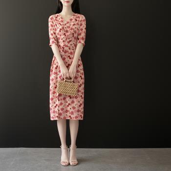 輕奢連衣裙2024年夏高定款復古氣質修身茶歇裙名媛風法式優雅裙子