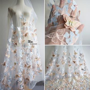 3D立體重工蝴蝶花朵刺繡蕾絲羽毛服裝連衣裙婚紗禮服拍攝背景布料