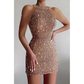 Sexy party dress晚禮服生日派對宴會亮片短裙微彈緊身無袖連衣裙