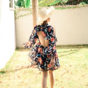 泰國巴厘島三亞海邊度假沙灘裙女夏性感露背波西米亞長裙仙連衣裙