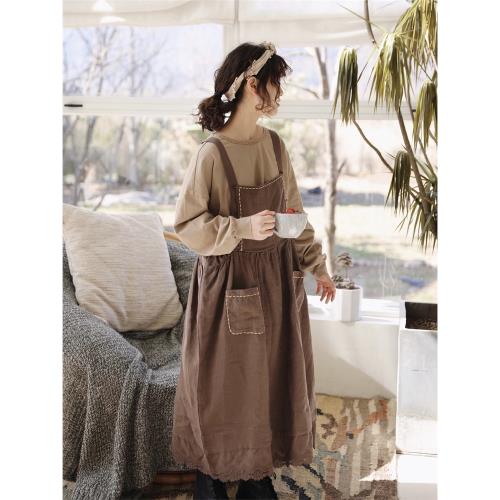 森系女裝吊帶裙棉麻連衣裙學生花邊日系長裙文藝復古森女風背帶裙