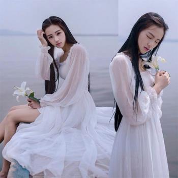 超仙白色抹胸雪紡拍照泰國沙灘裙