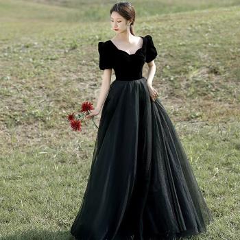 黑色氣質連衣裙高級顯瘦晚禮服