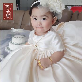 蓬蓬兒童周歲禮服緞面洋氣婚紗