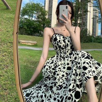 2022 summer women sexy strap long dress ladies print dresses