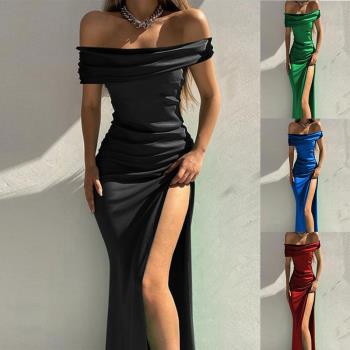 One - neck dress sexy slit maxi party evening gown開叉禮服裙