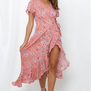 Spring and summer new womens V-neck sexy dress