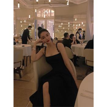 越南小眾品牌黑色年會小禮服裙cici仙女輕奢高級感吊帶抹胸連衣裙