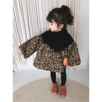 童裝冬季豹紋雙層加厚韓版連衣裙