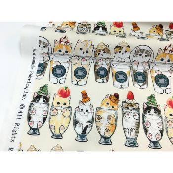 奶白底冰淇淋貓咪卡通數碼印花平紋布 diy手工兒童連衣裙口金包