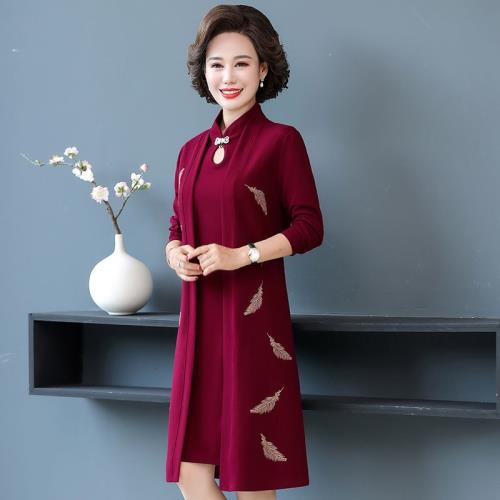 婚禮服媽媽連衣裙春季兩件套大碼喜婆婆中年結婚宴裝高貴改良旗袍