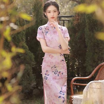 高階旗袍改良2024年新款夏短袖日常年輕款氣質淑女名媛連衣裙長款