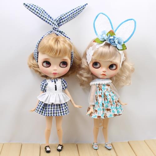 ICY DBS 小布娃娃衣服 兔子頭飾花色裙子 夏季格子連衣裙 az