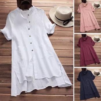 PlusSize Shirt Dress Women Casual Mini Summer Dresses Ladies