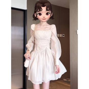 生日裙子高階感訂婚禮服高階輕奢小眾溫柔風長袖白色連衣裙女夏季