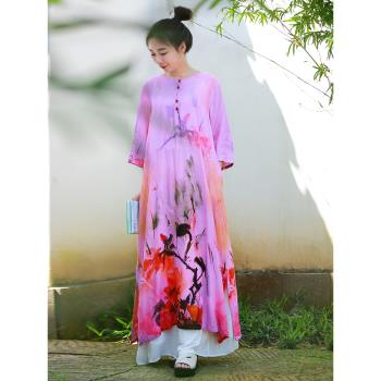 女裝中國風新款大碼棉麻連衣裙