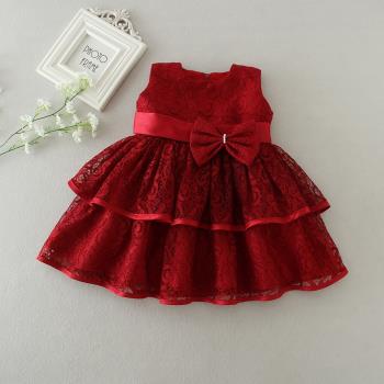 嬰兒禮服紅色滿月擺酒公主蓬蓬裙