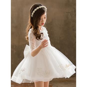 蓬蓬春秋白色婚禮服兒童舞蹈紗裙