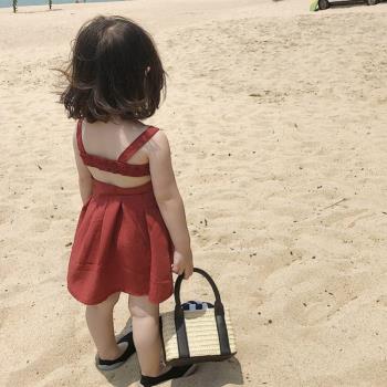 夏季兒童沙灘法式露背海邊連衣裙