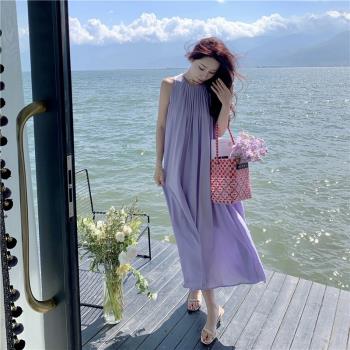 網紅高級感紫色三亞旅行度假裙子