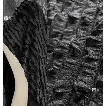黑色牛百葉波浪針織彈力布料創意連衣裙婚紗時裝禮服設計師面料