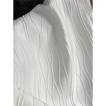 米白色不規則條紋提花立體肌理布料高檔帽子連衣裙服裝設計師面料