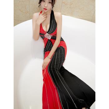 晚禮服女宴會高貴優雅主持人長款氣質性感連衣裙鑲鉆開叉氣場女王