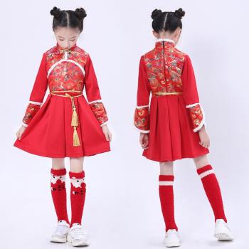 兒童新年唐裝馬甲中國舞演出服