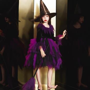 萬圣節兒童服裝cosplay女童女巫表演公主裙女孩化妝連衣裙演出服