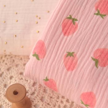 草莓櫻桃泡泡雙層純棉布料 森系連衣裙制衣童裝寶寶服裝睡裙面料
