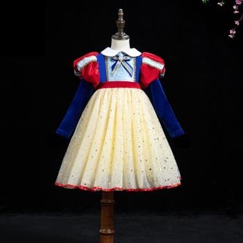 白雪公主裙女童愛莎加絨正版迪士尼萬圣節兒童服裝連衣裙子春款