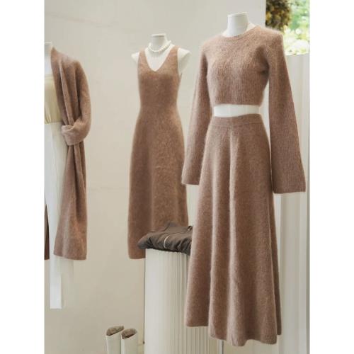 早秋鹽系小香風名媛溫柔風馬海毛針織套裝氣質女神范冷淡風連衣裙