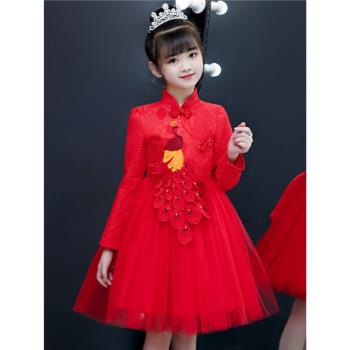 蕾絲洋氣秋冬兒童旗袍禮服連衣裙