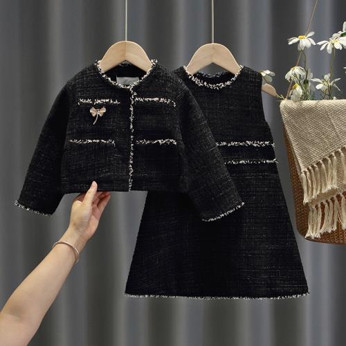 女童時尚公主裙2024年秋冬裝女寶寶洋氣禮服連衣裙小香風套裝時髦