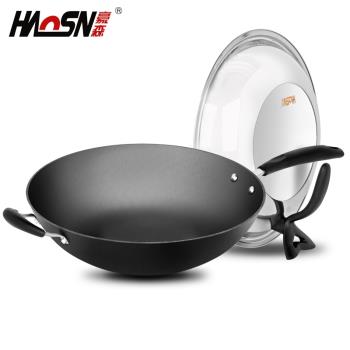 豪森傳統鑄鐵鍋無涂層燃氣電磁爐通用平底炒鍋家用不粘鍋生鐵鍋