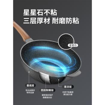 蘇泊爾麥飯石色不粘鍋炒鍋平底家用無油煙炒菜鍋電磁爐燃氣灶專用