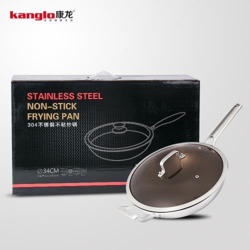 炒鍋304不銹鋼不粘鍋全屏蜂窩新品鍋電磁爐通用炒菜鍋具
