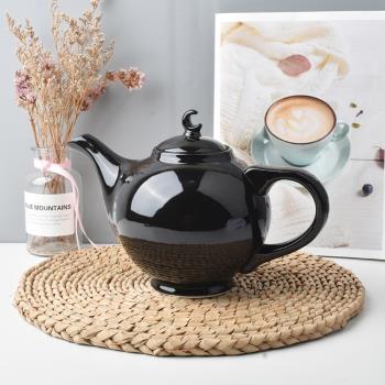 歐式陶瓷純黑色咖啡壺大容量1500ml花茶壺家用茶水壺美式下午茶壺