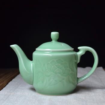 龍泉青瓷茶具大號泡茶壺手工新款原礦富貴牡丹壺創意家用陶瓷茶壺