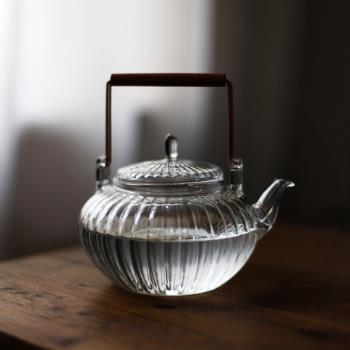 日式玻璃壺耐高溫燒水壺泡茶壺功夫茶具可加熱耐高溫煮茶壺南瓜壺