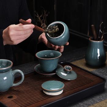 哥窯功夫茶具套裝家用輕奢高檔辦公室中式整套陶瓷茶杯泡茶壺專用
